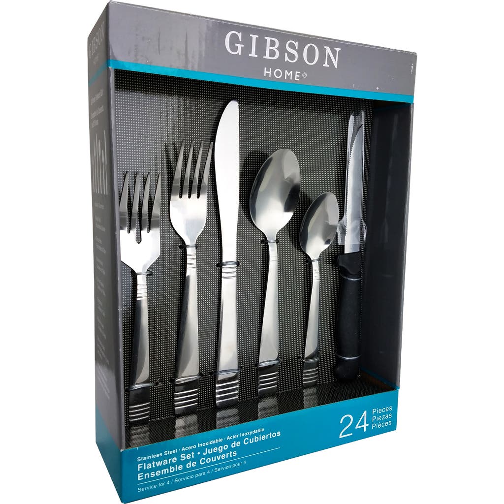 Gibson Palmore Plus 24 Piece Stainless Steel Flatware Set With 4 Steak Knives In Silver