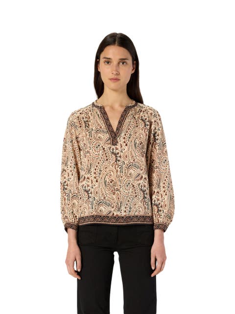 Amaya Paisley Print V Neck Blouse