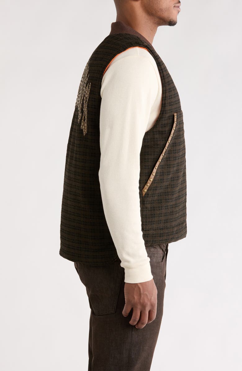 PLEASURES Horns Studded Zip Vest, Alternate, color, Brown Plaid