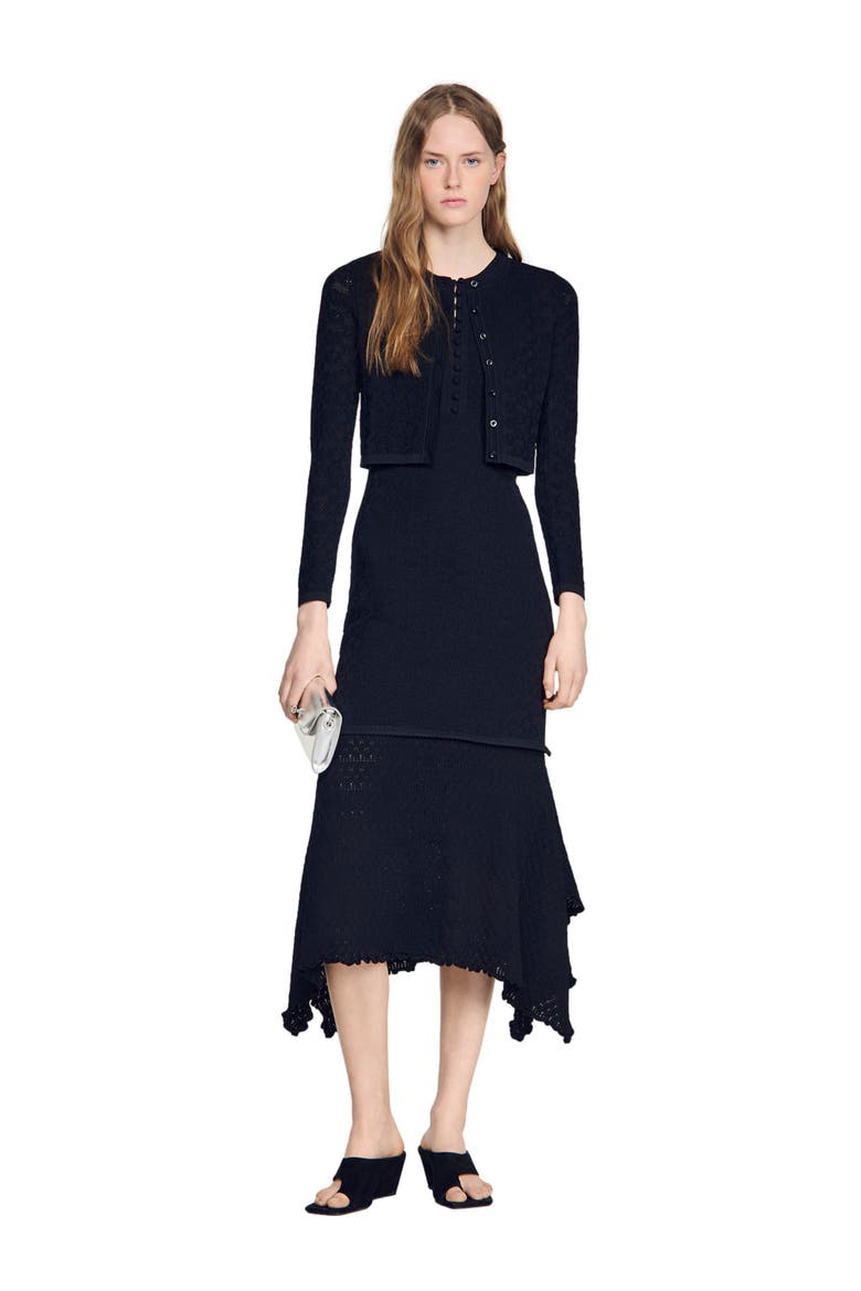 Decorative pointelle cardigan, Alternate, color, Black