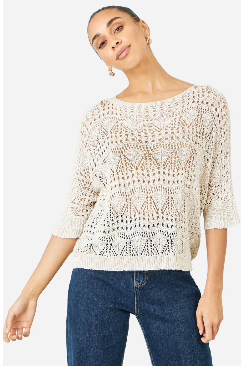 Cotton Mix Relaxed Fit Pointelle Jumper, Alternate, color, Beige