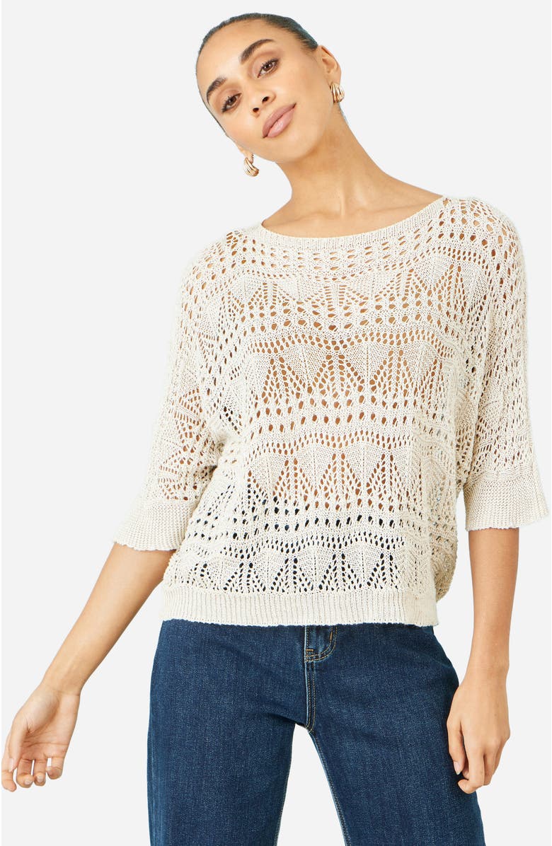 Yumi Cotton Mix Relaxed Fit Pointelle Jumper, Alternate, color, Beige