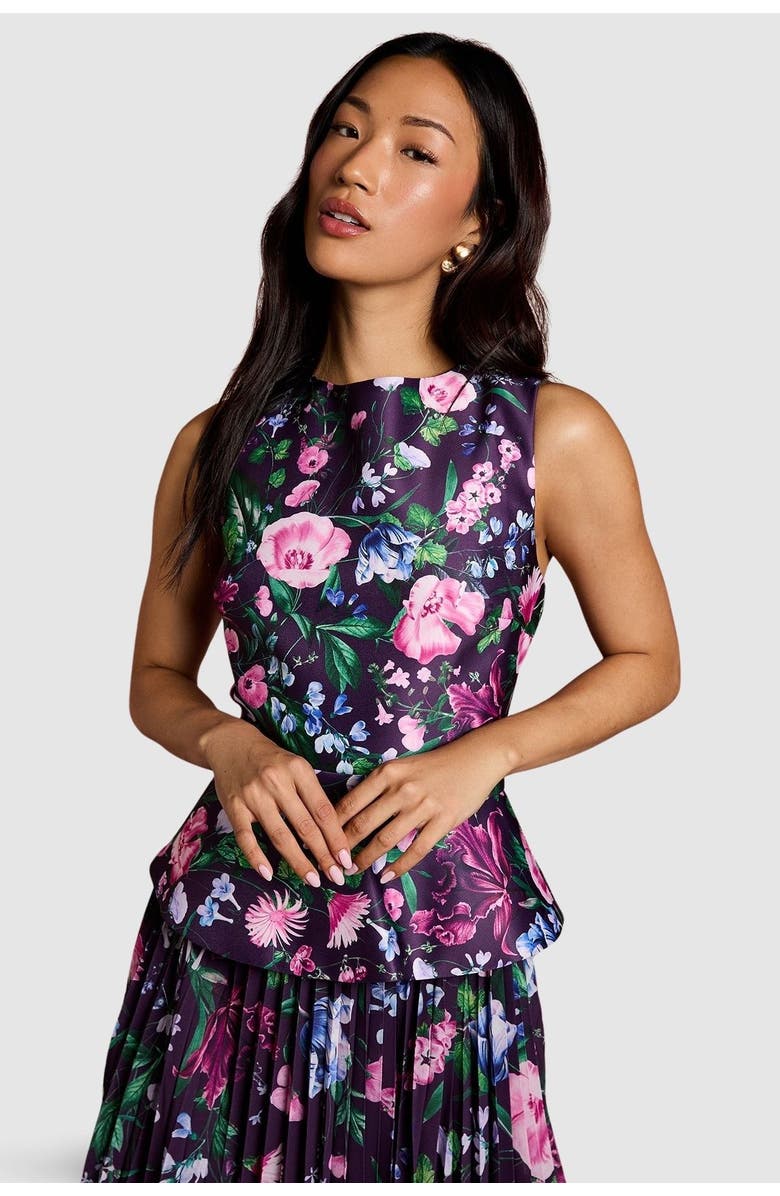 Coast Structured Print Pleated Midi Dress, Alternate, color, Berry