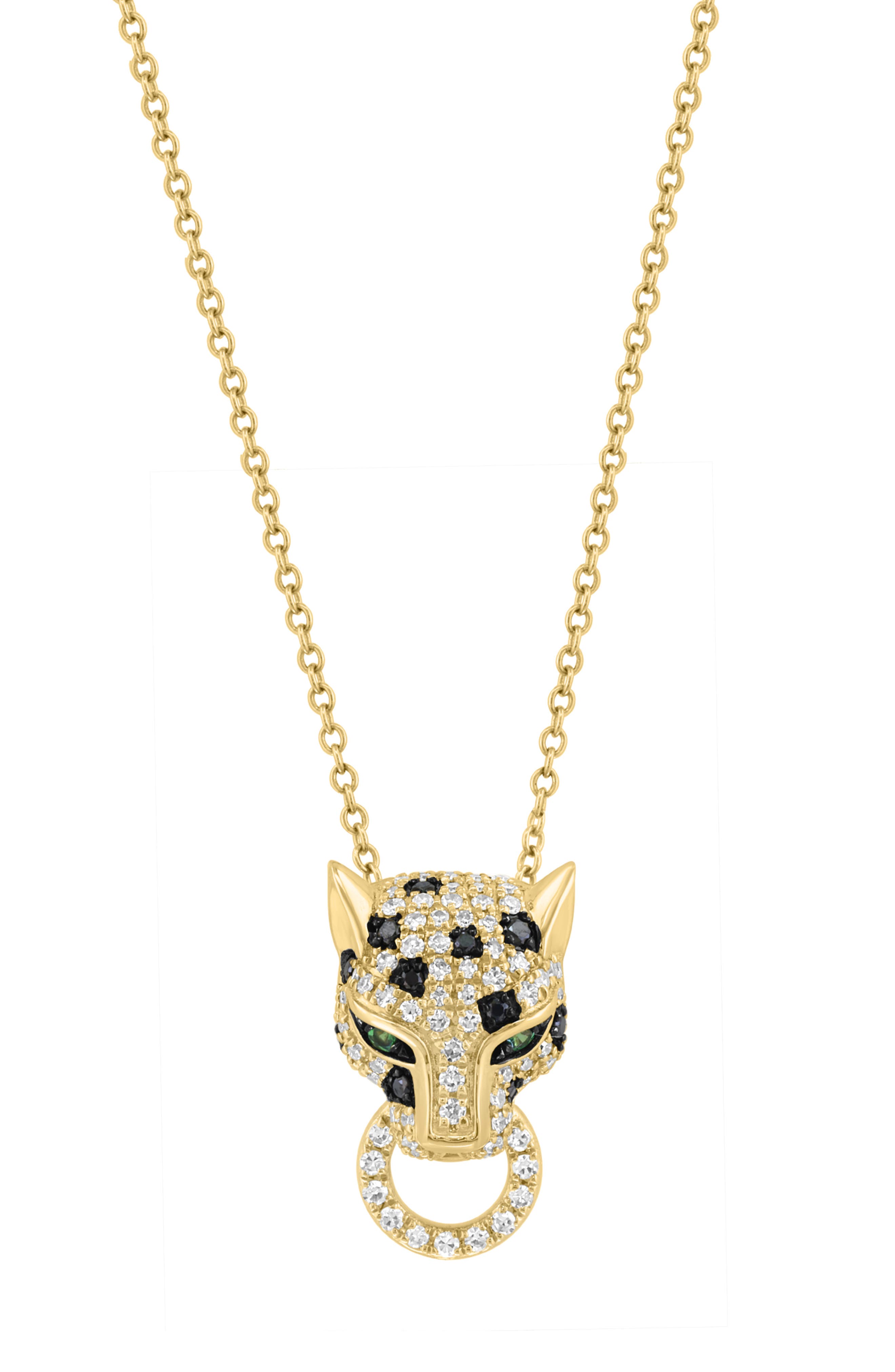 14K Gold Plated Sterling Silver Pavé Diamond & Tsavorite Panther Head Pendant Necklace