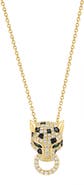 EFFY 14K Gold Plated Sterling Silver Pavé Diamond & Tsavorite Panther Head Pendant Necklace