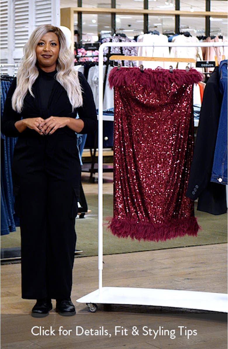 Feather Trim Sequin Strapless Dress, sales video thumbnail