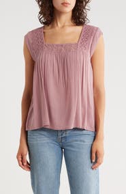 Lucky Brand Lace Trim Cap Sleeve Top