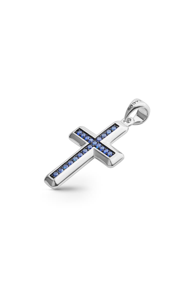 Men's Anthem Blue Sapphire Cross Pendant, Alternate, color, SILVER