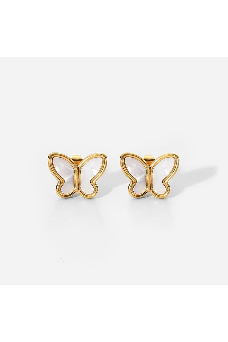 Butterfly Stud Earrings Featuring Mother of Pearl Inlay, Main, color, Gold