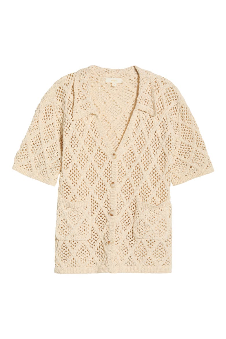 Sheer Open Stitch Cover-Up Button-Up Shirt, Alternate, color, NATURAL