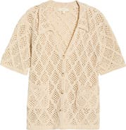 Elan Sheer Open Stitch Cover-Up Button-Up Shirt