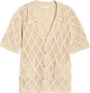Elan Sheer Open Stitch Cover-Up Button-Up Shirt