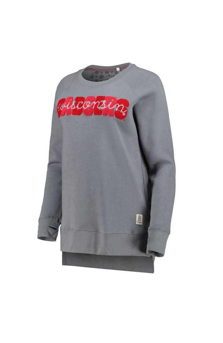 PRESSBOX Women's Pressbox Gray Wisconsin Badgers Pinehurst Chenille Raglan Pullover Sweatshirt, Alternate, color, 