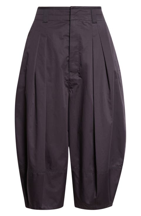 High Waist Volume Cotton Sateen Crop Pants