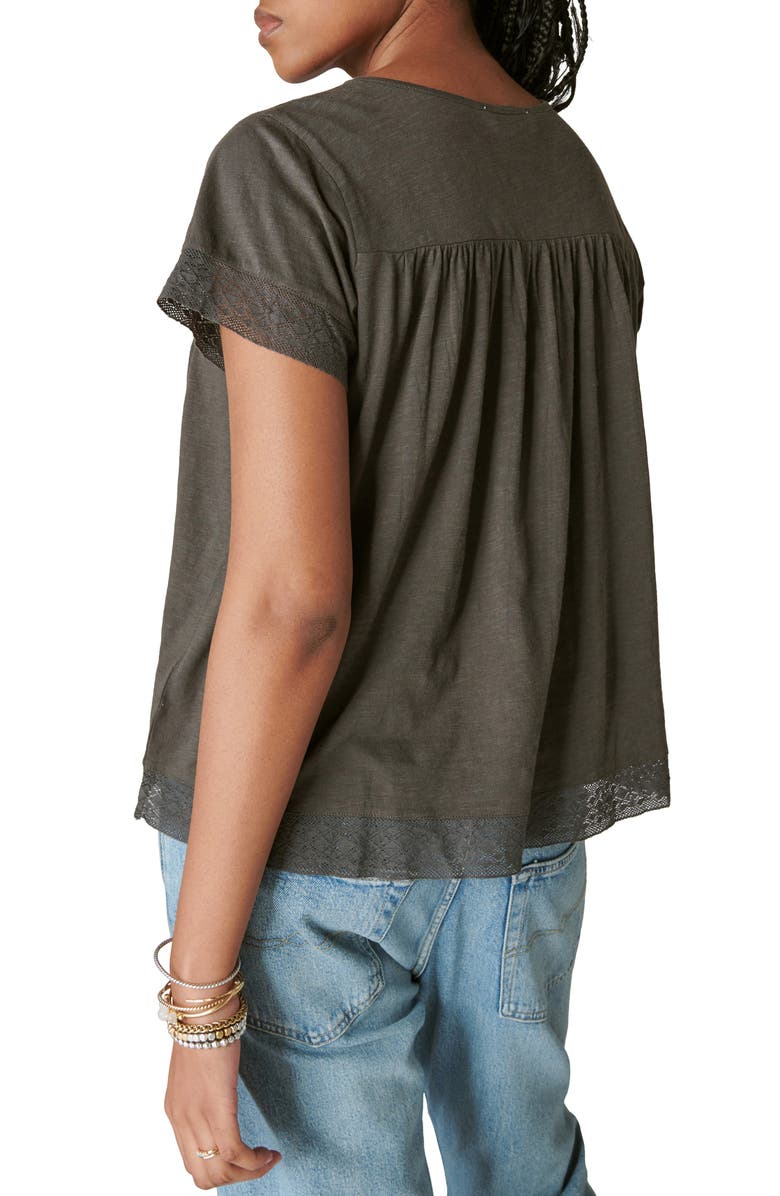 Lucky Brand Pintuck & Lace Top, Alternate, color, 