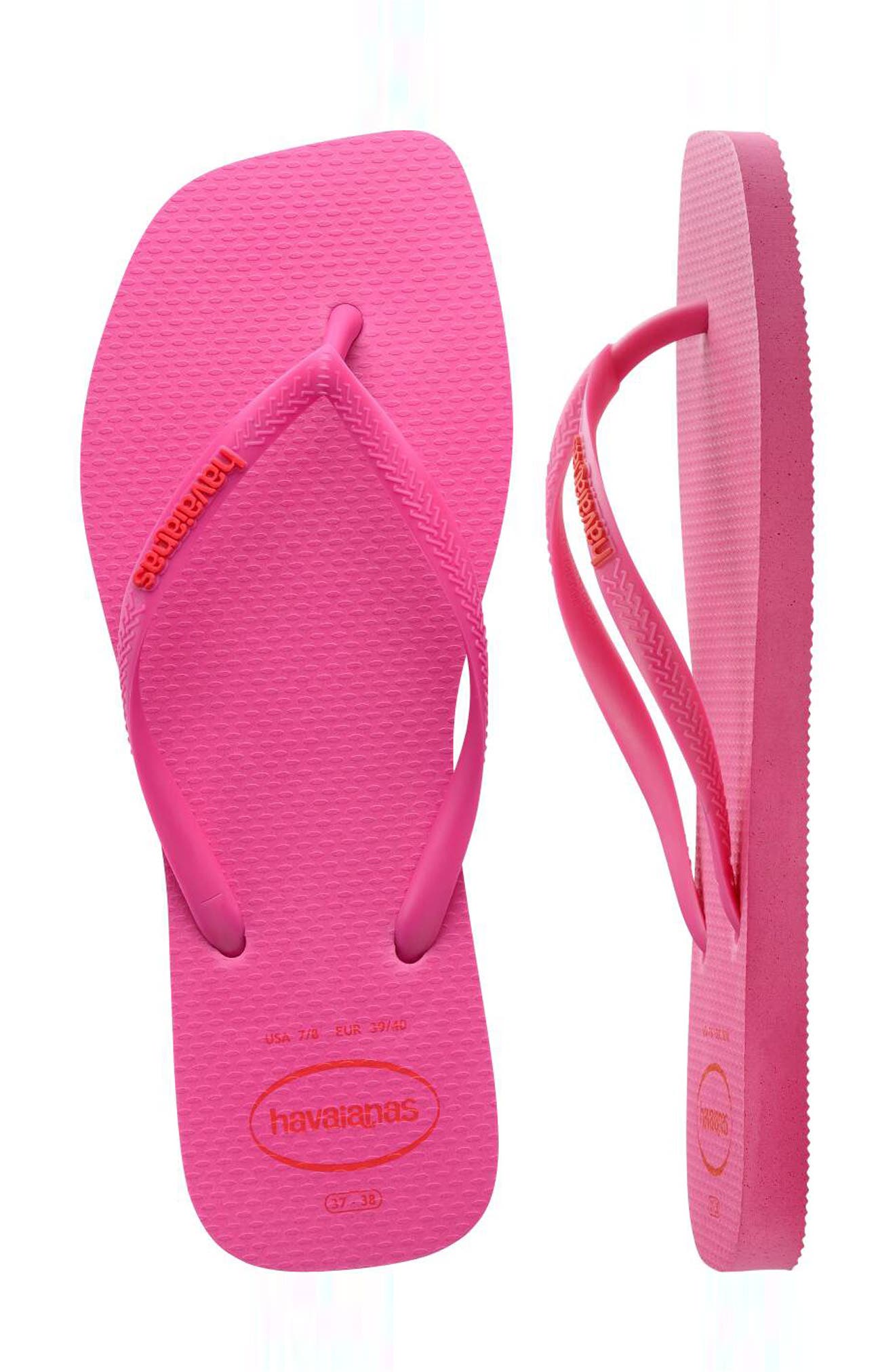 Havaianas Slim Square Logo Flip Flop, Alternate, color, Pink Flux