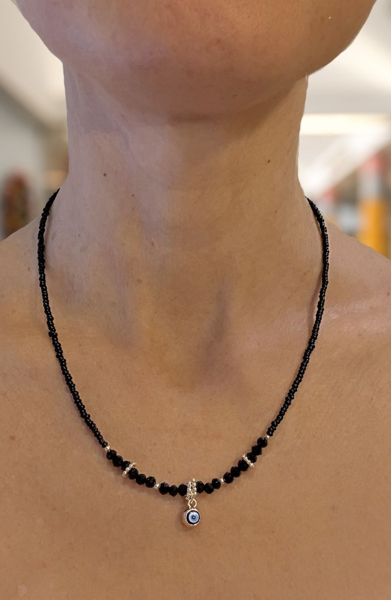 Humanist Beauty Evil Eye Charm Necklace, Alternate, color, Black