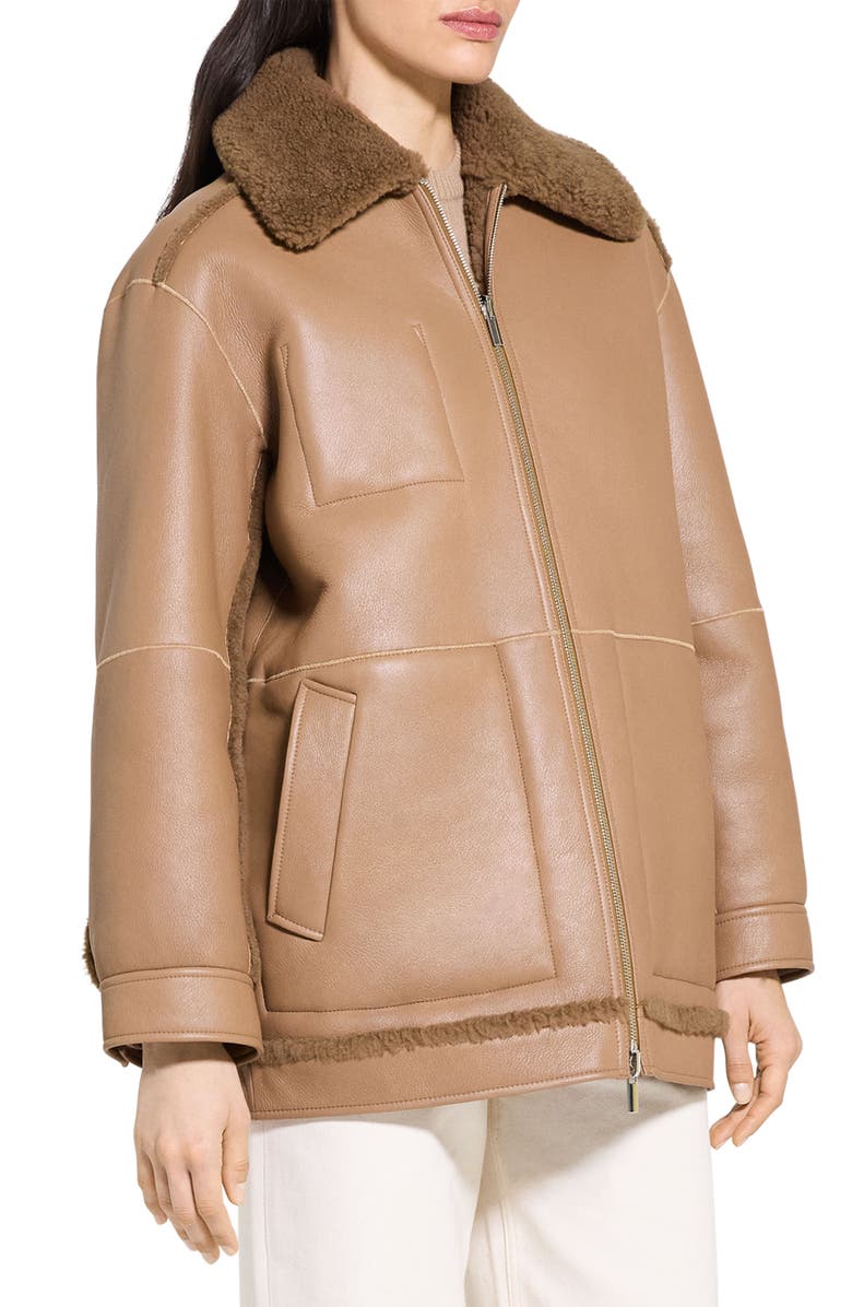 Theory Genuine Shearling Reversible Coat, Alternate, color, Pale Brown