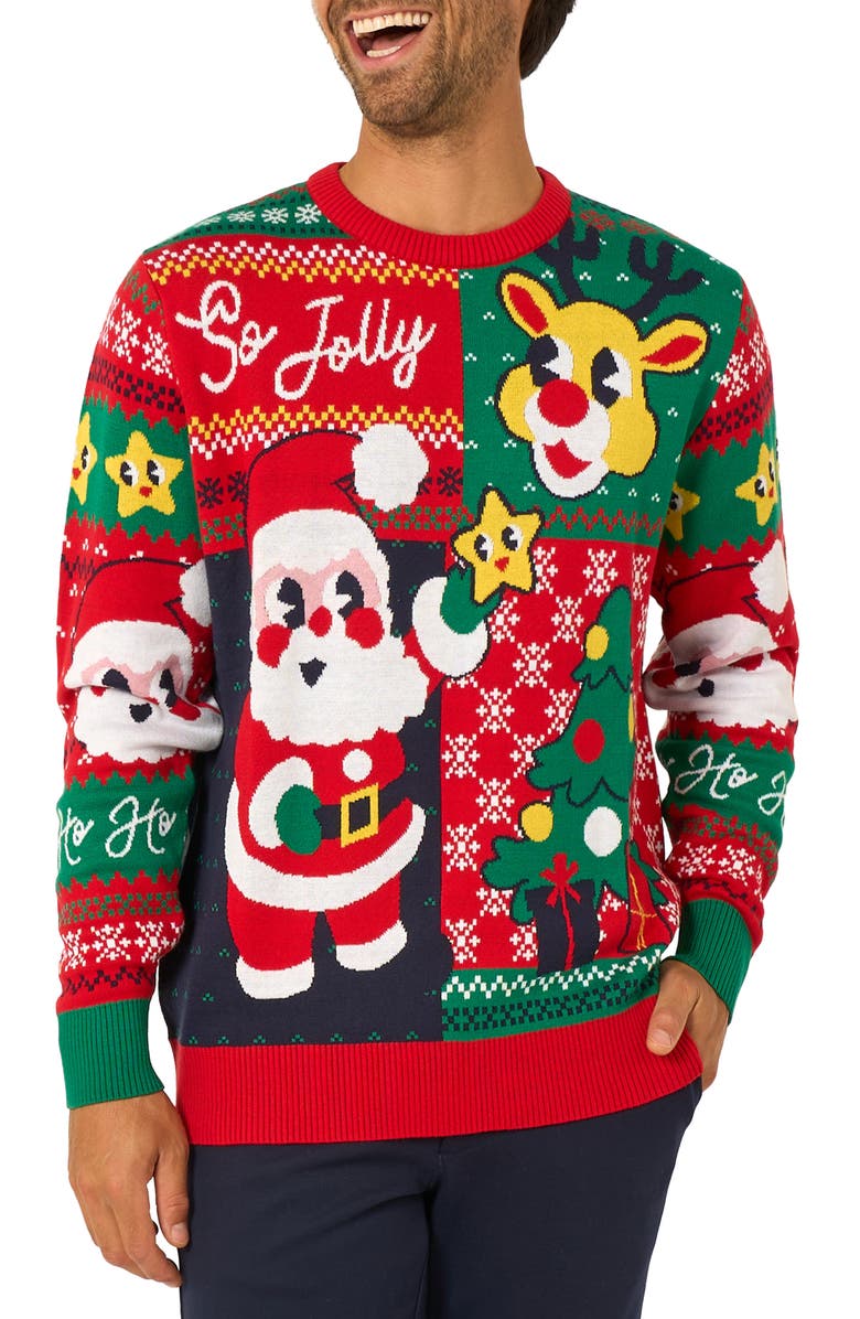 OppoSuits Happy Claus Christmas Crewneck Sweater, Main, color, Red Multi