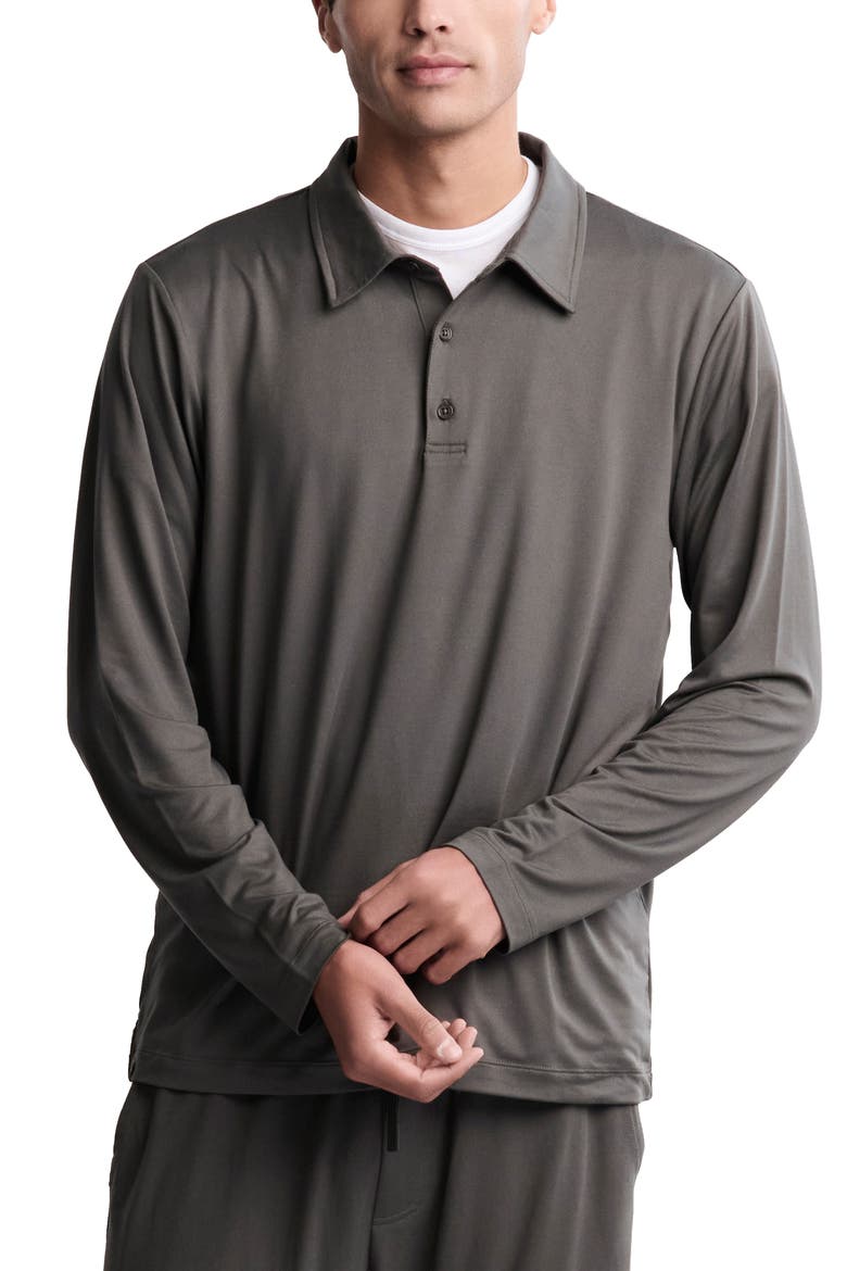 Malibu Collection® Butterchic Long Sleeve Polo, Main, color, DARK MOSS