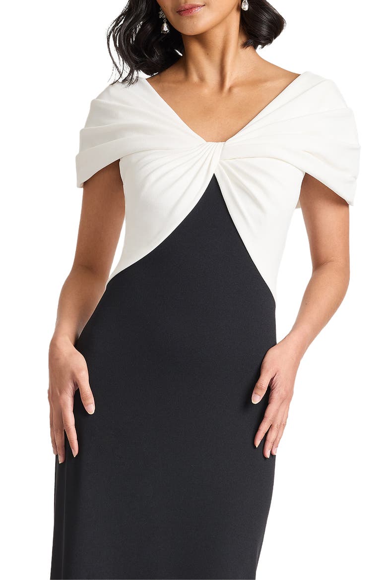 Colorblock Twist Front Gown, Alternate, color, IVORY/ BLACK