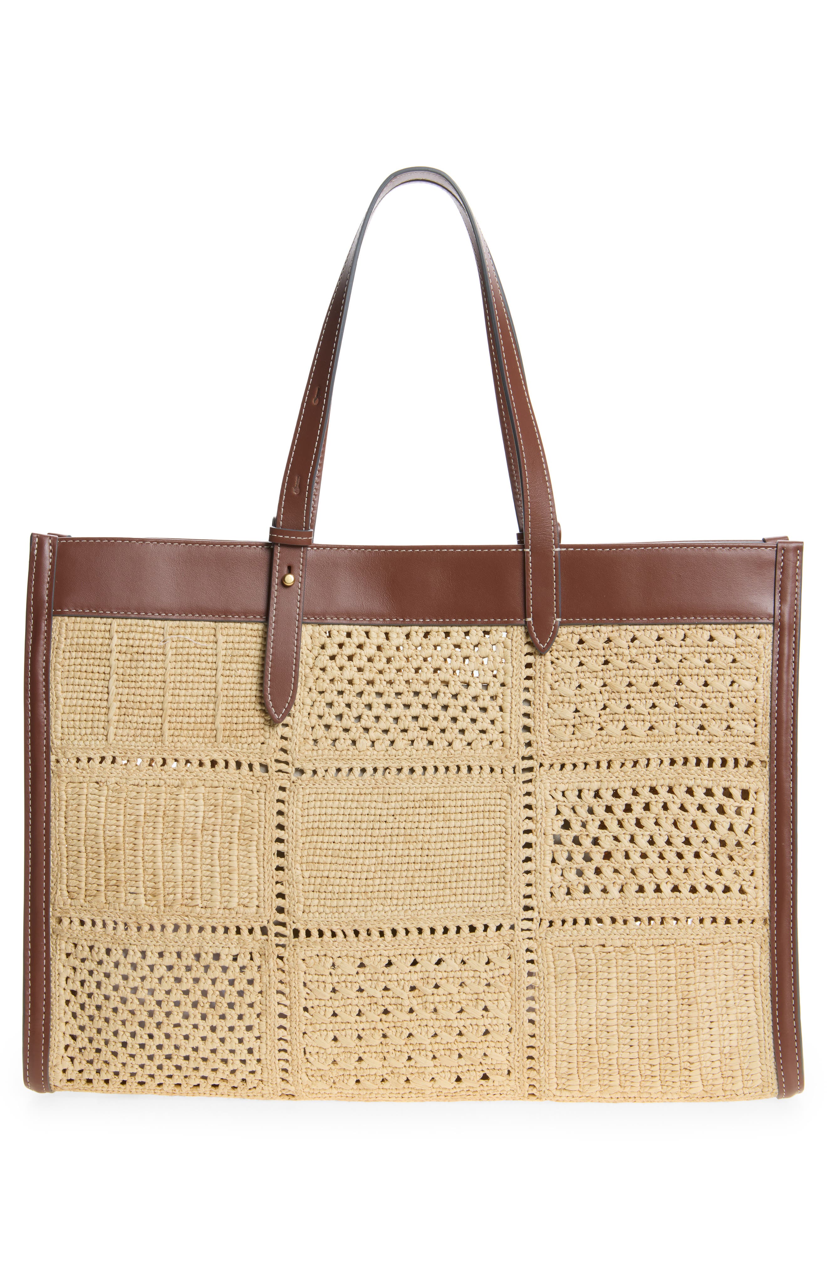 Mortimer Patchwork Crochet Raffia Tote, Alternate, color, NATURAL