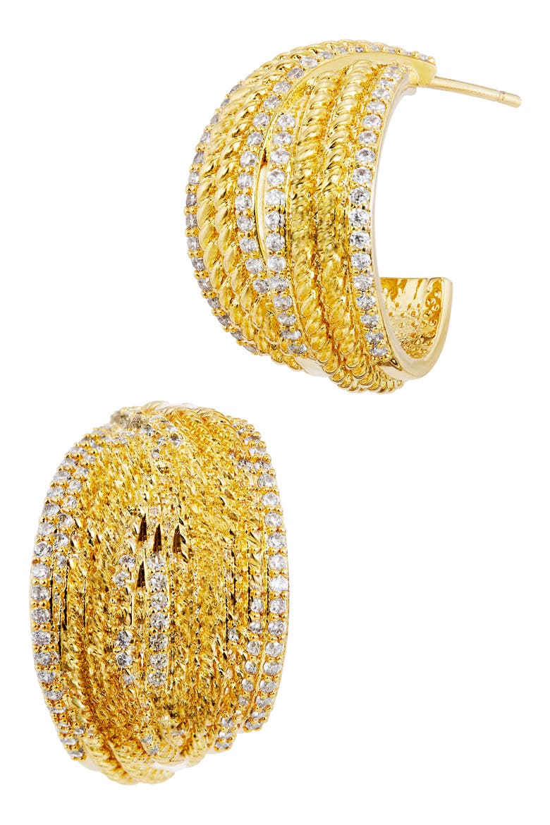 Basket Weave Cubic Zirconia Hoop Earrings, Main, color, YELLOW