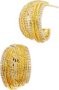 SAVVY CIE JEWELS Basket Weave Cubic Zirconia Hoop Earrings