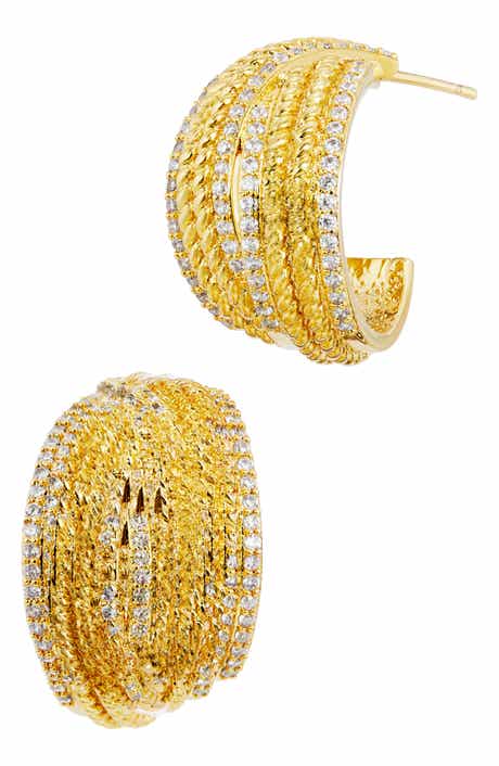 Basket Weave Cubic Zirconia Hoop Earrings