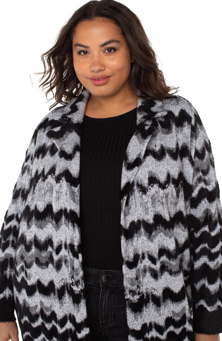 Liverpool Los Angeles Jacquard Open Front Sweater-Coat, Alternate, color, Black Grey Wavy Stripe