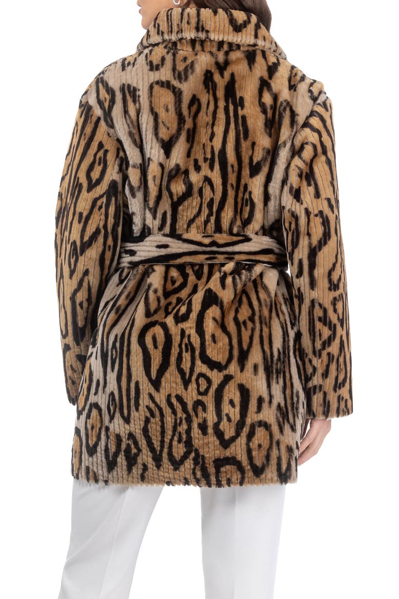 Reversible Select Grooved Genuine Shearling Coat, Belt, Alternate, color, Ocelo Print/Gold