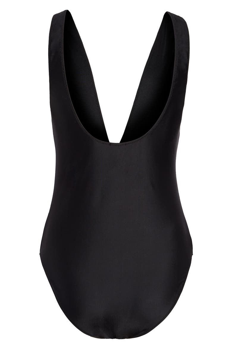 Ruched Recycled Fiber One-Piece Swimsuit, Alternate, color, BLACK