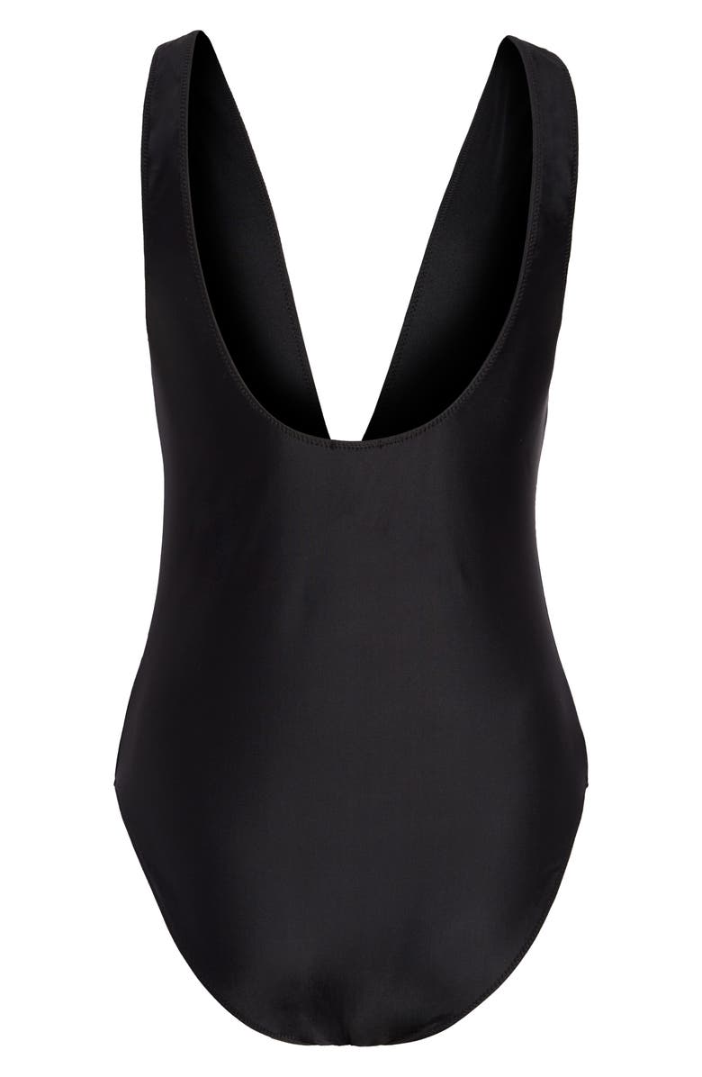 Ganni Ruched Recycled Fiber One-Piece Swimsuit, Alternate, color,