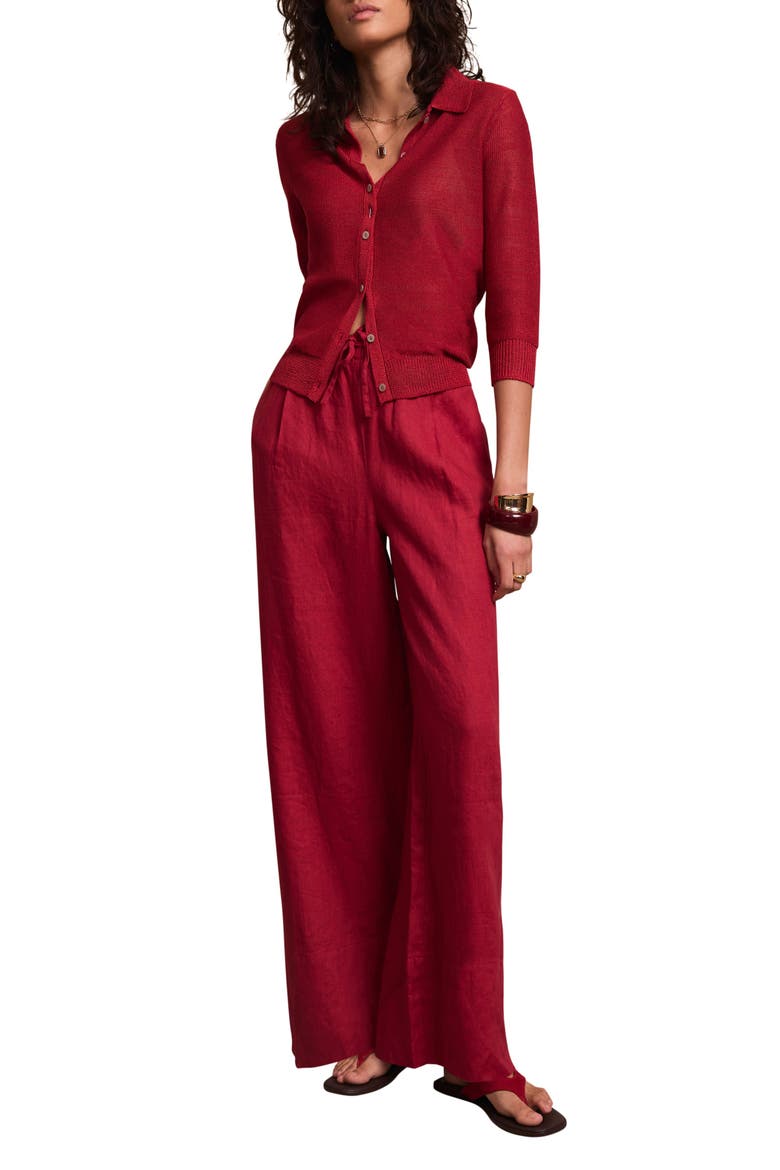 Linen Drawstring Wide Leg Trousers, Alternate, color, Red