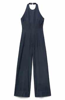 MANGO Denim Halter Jumpsuit