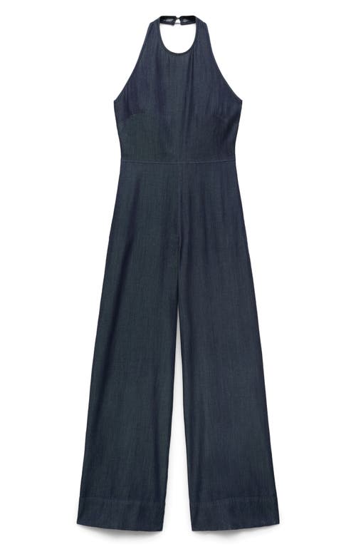 Mango Denim Halter Jumpsuit In Blue