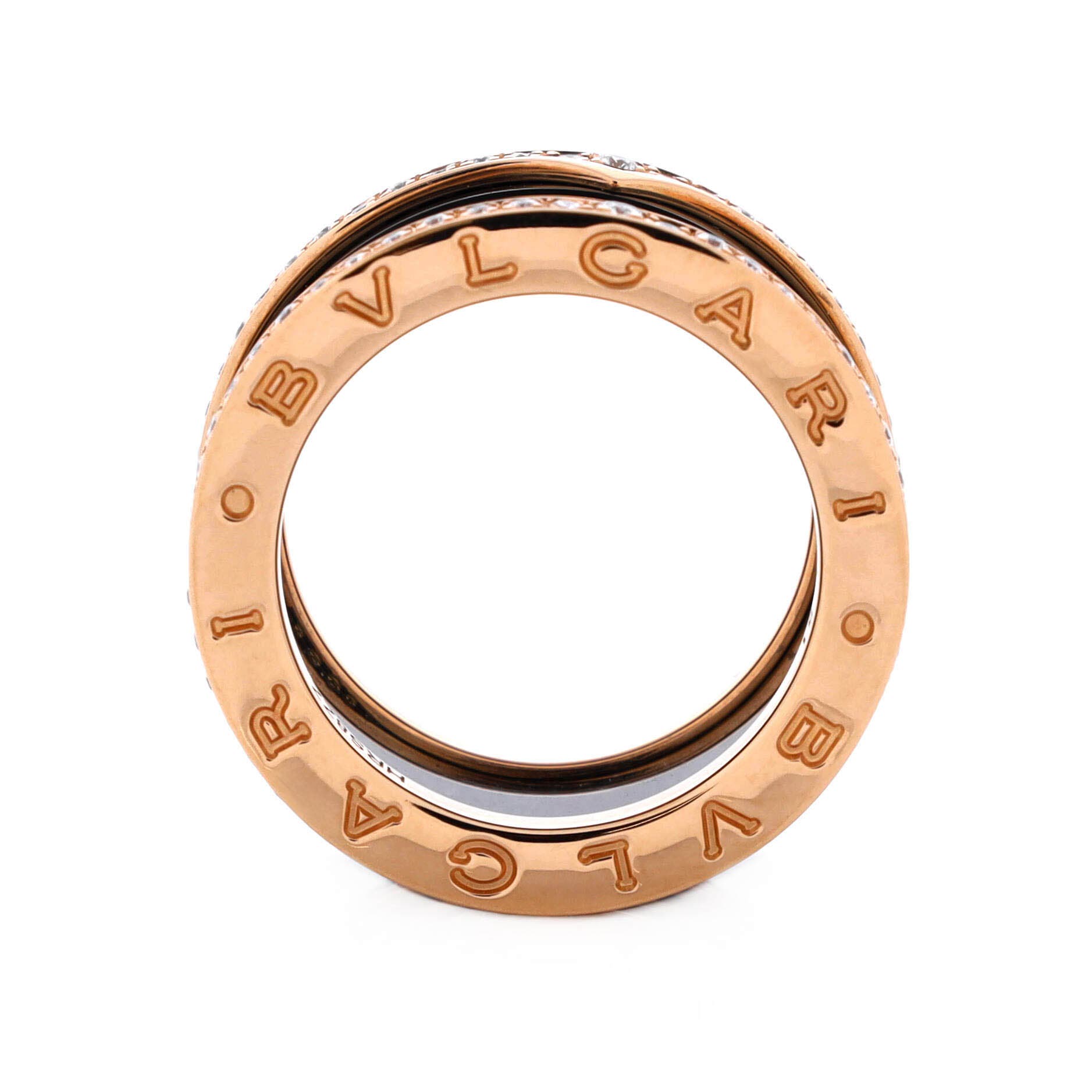 B.Zero1 Three Band Ring 18K Rose Gold and Ceramic with Diamonds, Alternate, color, Metallic Gold