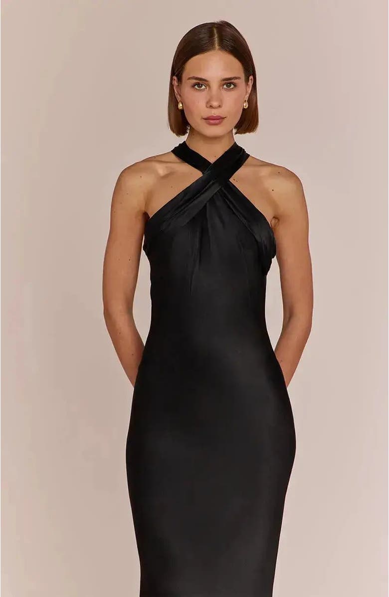 Rewritten Roma Halterneck Dress, Main, color, Black