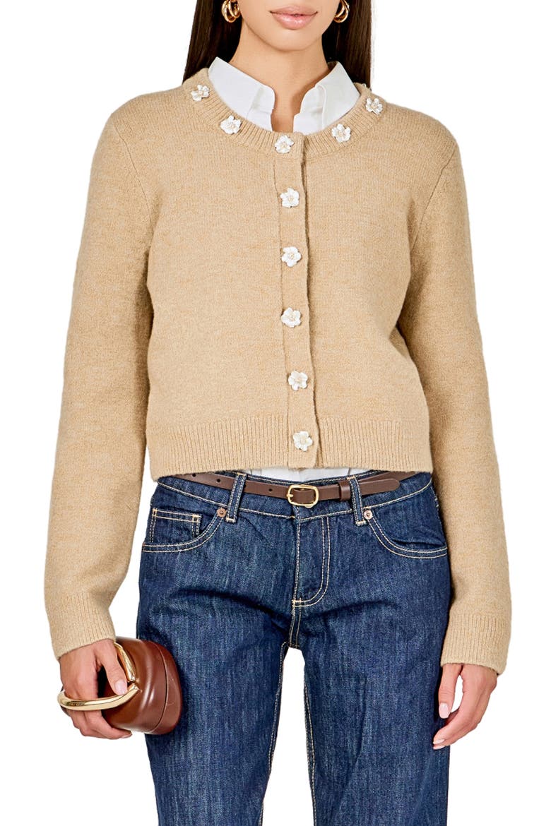 Floral Button Cardigan, Main, color, TAN