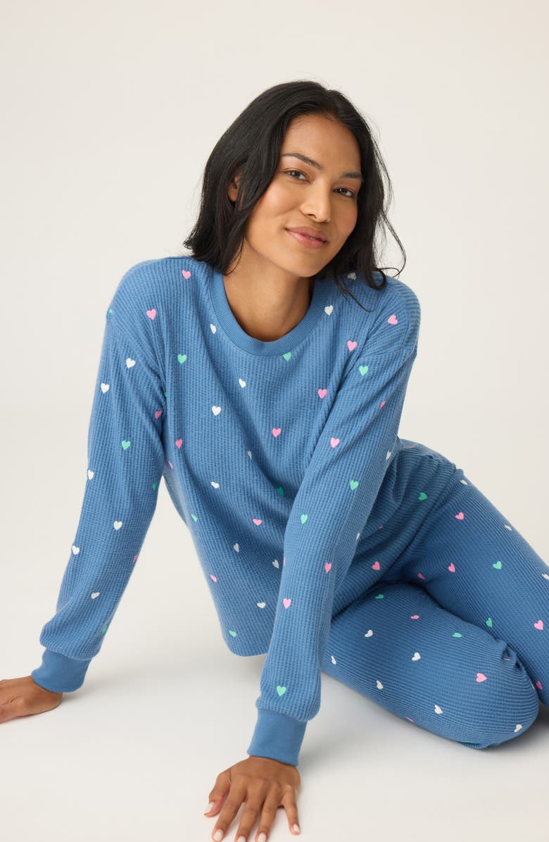 PJ Salvage Love Club Thermal Pajama Top, Alternate, color, Blue Horizon