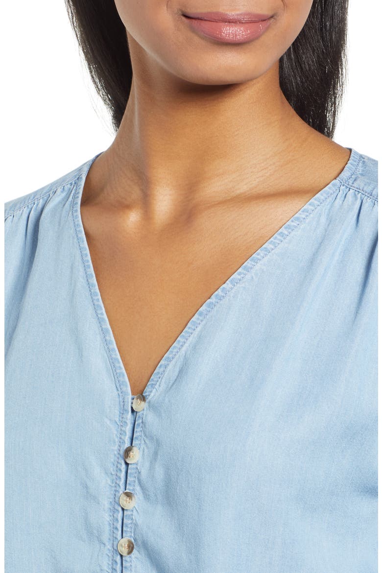 Button Front Chambray Top, Alternate, color, LIGHT WASH