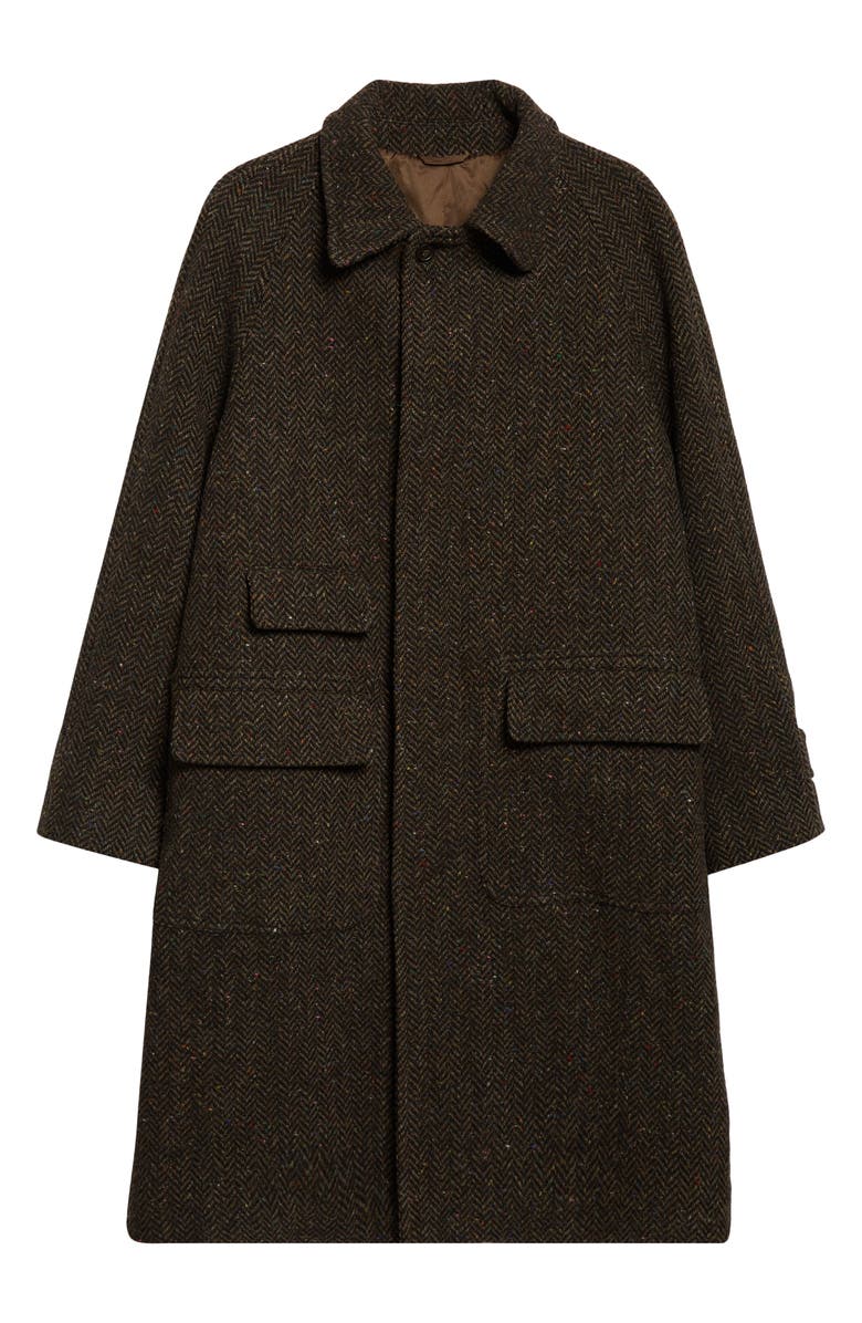 Drake's Wool Herringbone Tweed Overcoat, Main, color, Brown