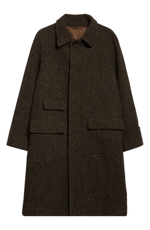 Wool Herringbone Tweed Overcoat