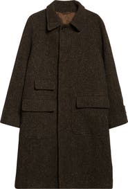 Drake's Wool Herringbone Tweed Overcoat