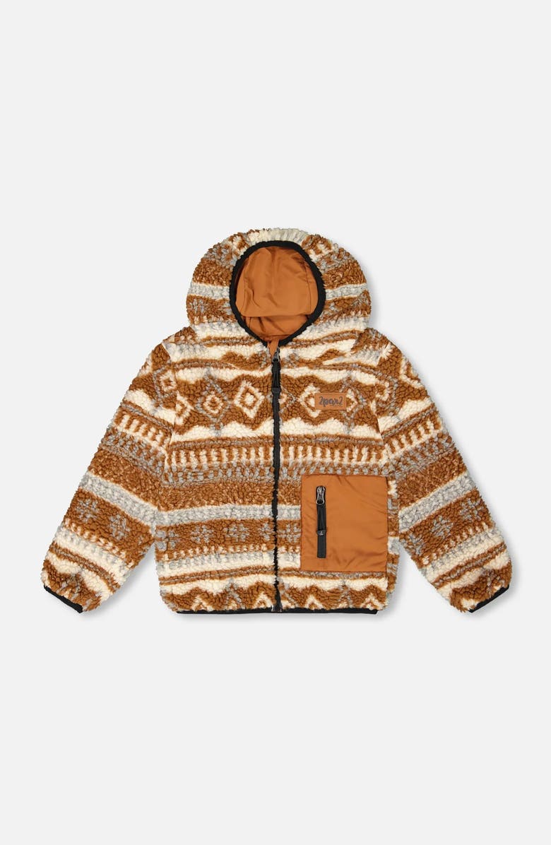 Deux par Deux Kids Gender Inclusive Reversible Mid-Season Jacket Geo Print, Main, color, Brown Pecan Native-Inspired