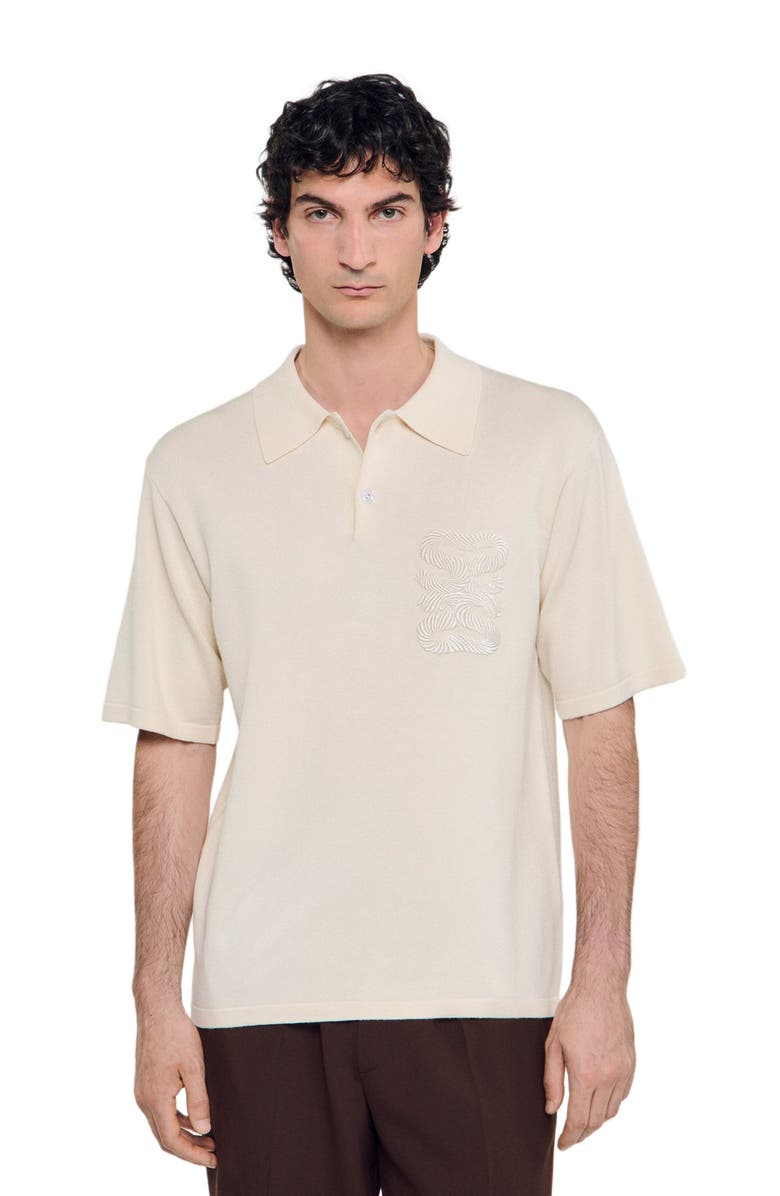 SANDRO Polo with rope embroidery, Alternate, color, Butter Cream