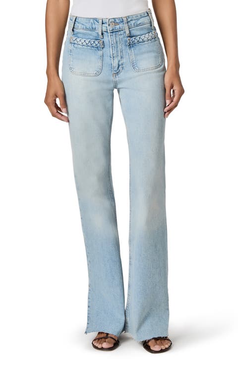 Sofia High Waist Patch Pocket Slit Seam Raw Hem Jeans (Montebello)