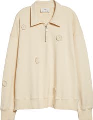 SONG FOR THE MUTE Daisy Appliqué Quarter Zip Sweatshirt