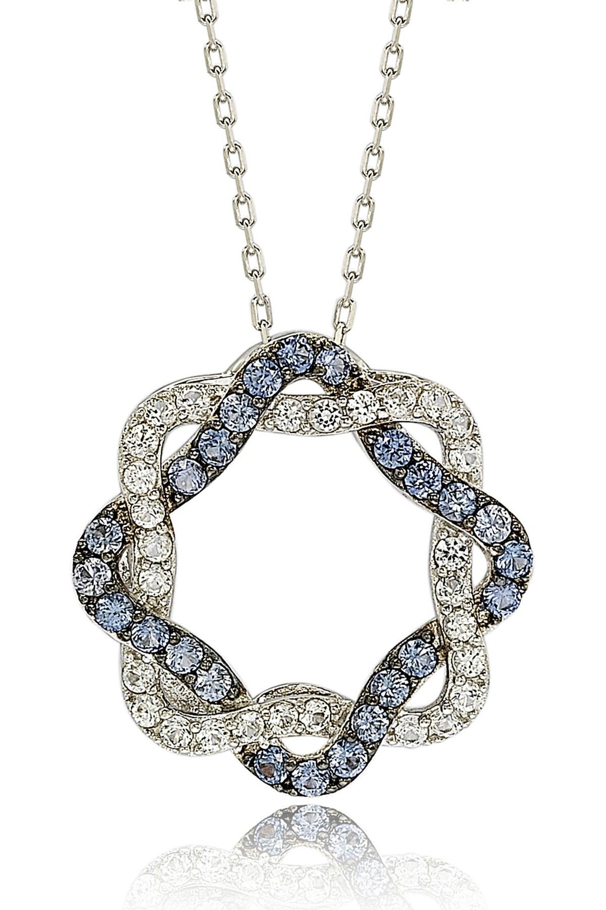 SUZY LEVIAN Sterling Silver Blue & White Sapphire & Diamond Accent Whimsical Circle Pendant Necklace - 0.02ct.