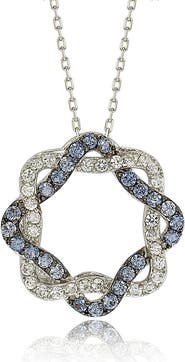 SUZY LEVIAN Sterling Silver Blue & White Sapphire & Diamond Accent Whimsical Circle Pendant Necklace - 0.02ct.